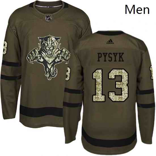 Mens Adidas Florida Panthers 13 Mark Pysyk Premier Green Salute to Service NHL Jersey